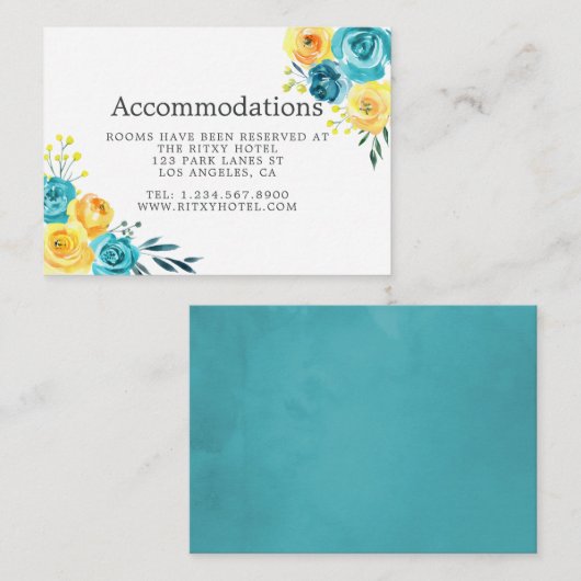 ターコイズとイエローフローラ結婚の宿泊 エンクロージャーカード (正面/裏面)