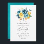 ターコイズとイエローフローラ70th誕生日パーティー 招待状<br><div class="desc">ターコイズと黄色 – ティール（緑がかった色）とレモンのフローラは、サンゴのアクセントとアクアレルの花と葉を持つ誕生日の招待を70歳。</div>