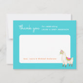 ターコイズとイエローラマのベビーシャワー サンキューカード (正面)