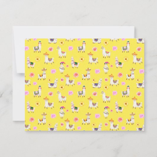 ターコイズとイエローラマのベビーシャワー サンキューカード (裏面)