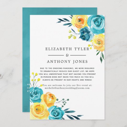 ターコイズとイエロ結婚ーの減らゲストリスト 案内状 (正面/裏面)