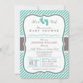 ターコイズとエレガントトープベビー足ベビーシャワー 招待状 (正面)