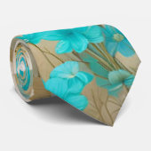 ターコイズとオフホワイトフローラ ネクタイ (ロール)