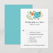 ターコイズとオレンジのサマー フラワーズ ウェディング RSVP (正面/裏面)