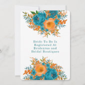 ターコイズとオレンジのペイントフラワーブライダルシャワー 招待状 (裏面)