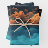 ターコイズとオレンジの夜空のコウモリの群れ ラッピングペーパーシート (インサイチュ)