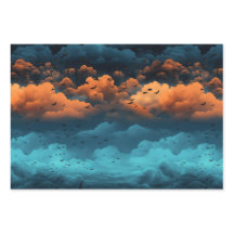 ターコイズとオレンジの夜空のコウモリの群れ