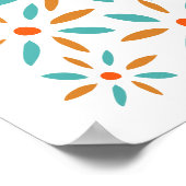 ターコイズとオレンジの抽象芸術の花 ポスター (角)