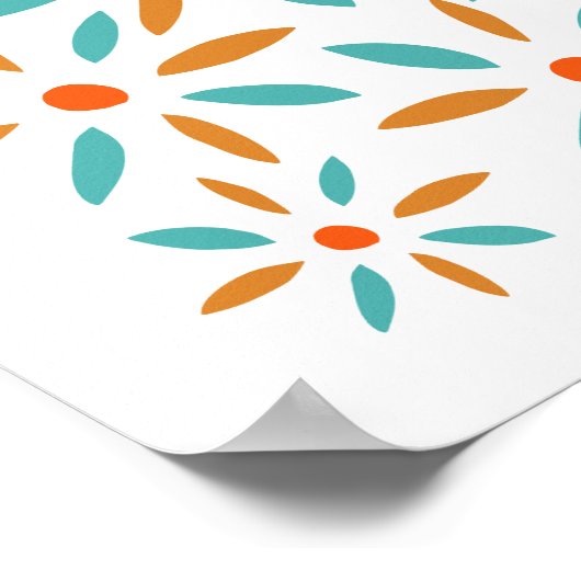 ターコイズとオレンジの抽象芸術の花 ポスター (角)