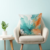 ターコイズとオレンジの抽象芸術水色 クッション (椅子)