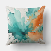 ターコイズとオレンジの抽象芸術水色 クッション (裏面)