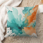 ターコイズとオレンジの抽象芸術水色 クッション (ブランケット)