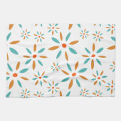 ターコイズとオレンジの花ミッドセンチュリーモダン キッチンタオル (横)