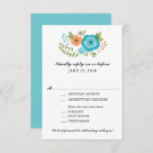 ターコイズとオレンジサマーフラワーウェディングRSVP 出欠カード (正面/裏面)