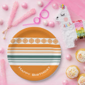 ターコイズとオレンジストライプ色 ペーパープレート (パーティー)