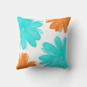 ターコイズとオレンジ色の水色の花 クッション (裏面)