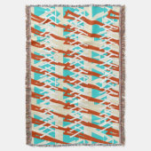 ターコイズとオレンジ色の茶色の幾何学的パターン スローブランケット (正面縦)