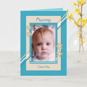 ターコイズとクリームとフォトミイラの誕生日 カード (黄色い花)