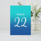 ターコイズとグラデーション青結婚のテーブル番号 招待状 (スタンド正面)