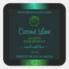 ターコイズとグリーンの大理石の花のモダンな製品ラベル スクエアシール