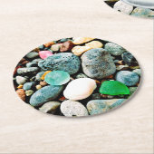 ターコイズとグリーンシーガスラパルプボードコースター ラウンドペーパーコースター (アングル)
