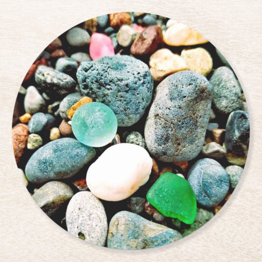 ターコイズとグリーンシーガスラパルプボードコースター ラウンドペーパーコースター (正面)