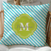 ターコイズとグリーンモノグラストライプのム クッション