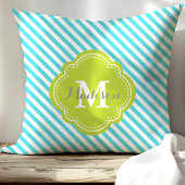 ターコイズとグリーンモノグラストライプのム クッション