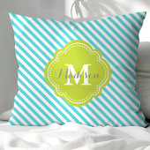 ターコイズとグリーンモノグラストライプのム クッション