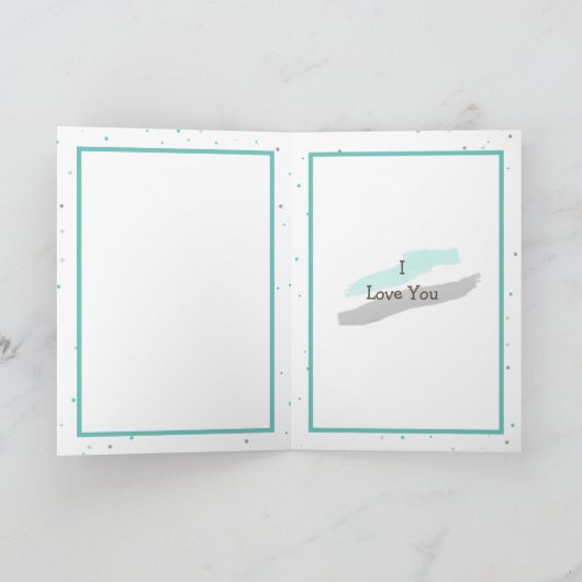 ターコイズとグレイの遊び心あふれるハートとリボンのバレンタイン カード (内部)