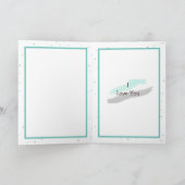 ターコイズとグレイの遊び心あふれるハートとリボンのバレンタイン カード (内部)