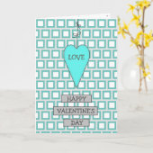 ターコイズとグレイの遊び心あふれるハートとリボンのバレンタイン カード (黄色い花)