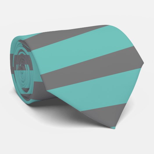 ターコイズとグレイストライプのネックタイ ネクタイ (ロール)