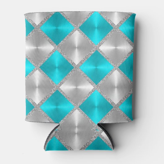 ターコイズとグレーとシルバースクウェア 缶クーラー (正面)