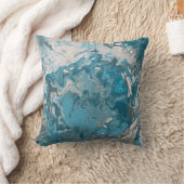ターコイズとグレーのアクリルを注ぐマ絵を描ル化 クッション (ブランケット)