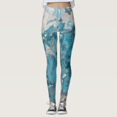ターコイズとグレーのアクリルを注ぐマ絵を描ル化 レギンス (正面)
