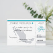 ターコイズとグレーの出発確認のボーディングパス メキシコ行き 出欠カード (スタンド正面)