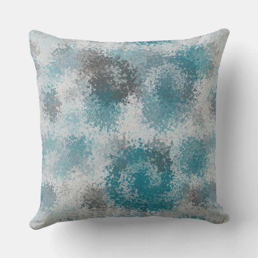 ターコイズとグレーの幾何学的抽象芸術 クッション (裏面)