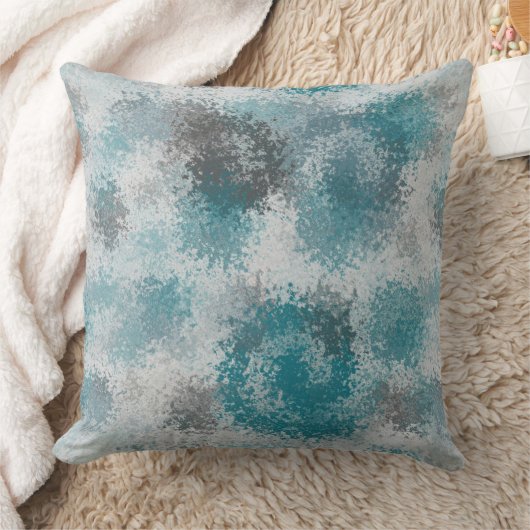 ターコイズとグレーの幾何学的抽象芸術 クッション (ブランケット)