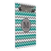 ターコイズとグレーシェブロンジグモノグラム ミニクリップボード (アングル)