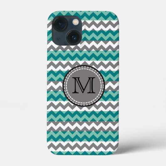 ターコイズとグレーシェブロンジグモノグラム Case-Mate iPhoneケース (裏面)