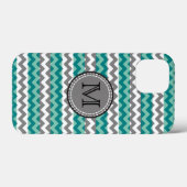 ターコイズとグレーシェブロンジグモノグラム Case-Mate iPhoneケース (裏面 (横))