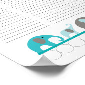 ターコイズとグレーゾウ赤ちゃんシャワーギフトリスト ポスター (角)