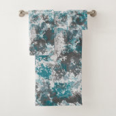 ターコイズとグレーマーブル抽象芸術装飾用クッション バスタオルセット (インサイチュ)