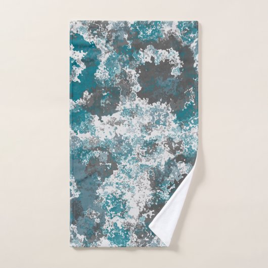 ターコイズとグレーマーブル抽象芸術装飾用クッション バスタオルセット (ハンドタオル)