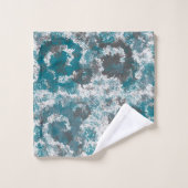 ターコイズとグレーマーブル抽象芸術装飾用クッション バスタオルセット (ウォッシュタオル)