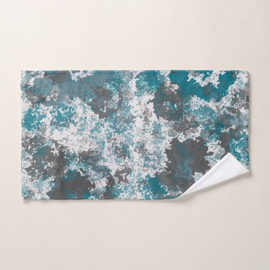 ターコイズとグレーマーブル抽象芸術装飾用クッション バスタオルセット (ハンドタオル)
