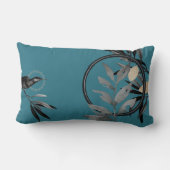 ターコイズとグレー芸術的の水色葉の ランバークッション (裏面)