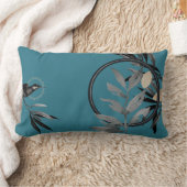 ターコイズとグレー芸術的の水色葉の ランバークッション (ブランケット)