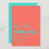 ターコイズとコーラルのウェディング 招待状 (正面/裏面)